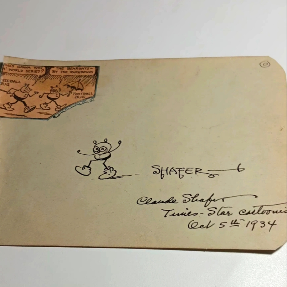 Claude Shafer Autograph "The Doodle Bugs" Cartoonist 1878-1962